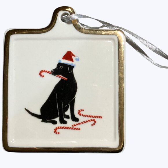 Black Labrador Ceramic Ornament With Santa Hat & Candy Cane By Fringe - Picture 1 of 8